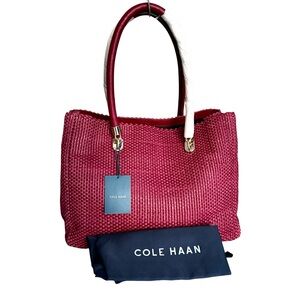NEW Cole Haan Benson Woven Leather Large Tote Shoulder Bag Red Cabernet Women’s